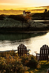 Adirondack Chairs by Hendricks Head Light at Sunset